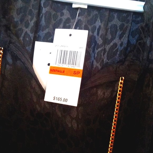 Micheal Kors Animal Print Ruffled Collar Blouse with Goldtone Chains - Picture 8 of 11